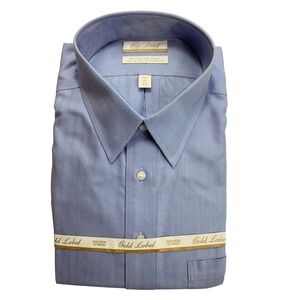 Roundtree & Yorke Gold Label Dress Shirt Mens 18 33 Blue Herringbone NEW